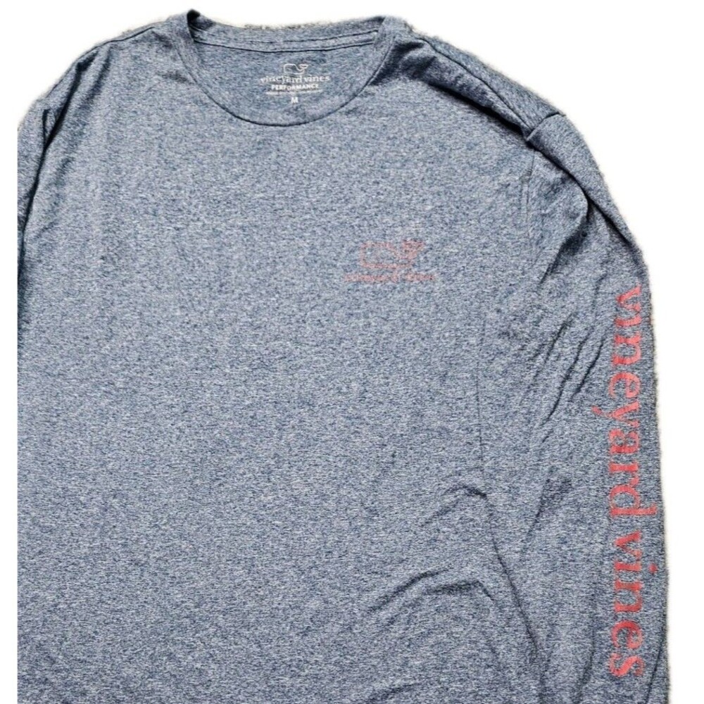 Vineyard Vines Performance T-Shirt Men Medium Blue Heather Long Sleeve Stretch